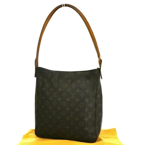 LOUIS VUITTON Logo Looping GM Shoulder Bag Monogram Leather Brown
